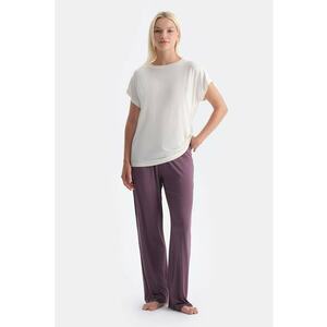 Tricou lejer cu model uni - Alb murdar/Lila pal imagine