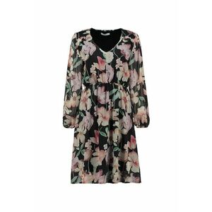 Rochie midi cu decolteu rotund si model floral - Negru/Roz/Verde menta imagine