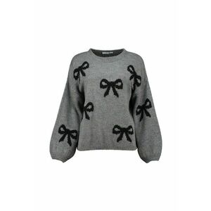 Pulover cu model si funde - Negru/Gri melange imagine