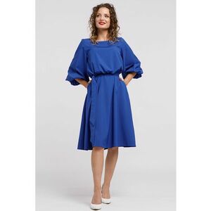 Rochie midi evazata cu cordon - Albastru royal imagine