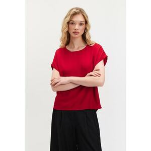 Tricou lejer cu decolteu rotund - Rosu vermillion imagine