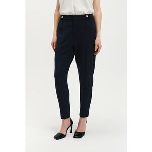Pantaloni cu talie inalta si buzunare laterale - Albastru ultramarin imagine