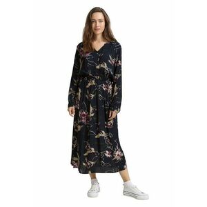 Rochie maxi cu croiala in A si model floral - Roz/Bleumarin imagine