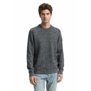 Pulover cu maneci raglan si decolteu la baza gatului - Gri inchis melange/Bleumarin imagine