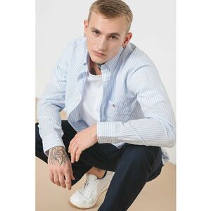 Camasa de bumbac cu model in dungi si maneci lungi - Alb optic/Albastru deschis imagine