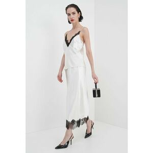 Bluza cu aspect de satin si captuseala din dantela - Alb fildes/Negru imagine