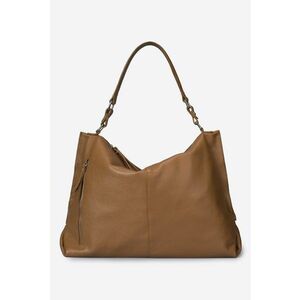 Geanta din piele cu bareta de umar si buzunar lateral cu fermoar - Caramel imagine