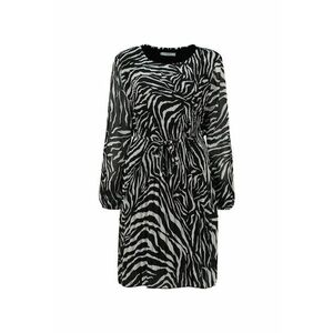 Rochie cu animal print si cordon subtire in talie - Alb/Negru stins imagine