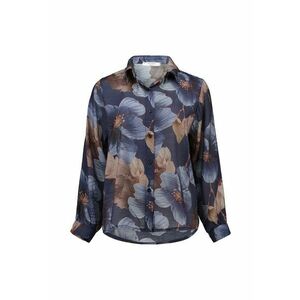 Camasa cu model floral si guler ascutit - Maro deschis/Bleumarin imagine