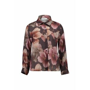 Camasa cu model floral si guler ascutit - Maro inchis/Maro deschis/Roz prafuit imagine
