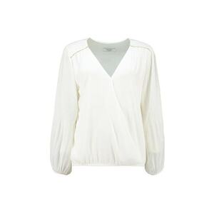 Bluza cu decolteu in V si maneci cu pliuri - Alb/Alb fildes imagine