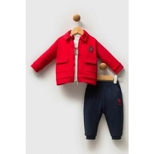 Set de imbracaminte din amestec de bumbac - 3 piese - Rosu/Albastru ultramarin/Alb murdar imagine