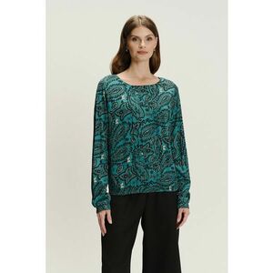 Bluza cu decolteu rotund si model - Negru/Verde aquamarin imagine