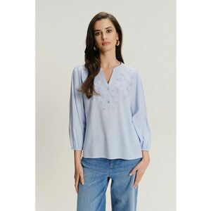 Bluza-tunica cu decolteu in V - Alb/Albastru pastel imagine