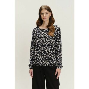 Bluza cu decolteu rotund si model - Alb fildes/Negru imagine