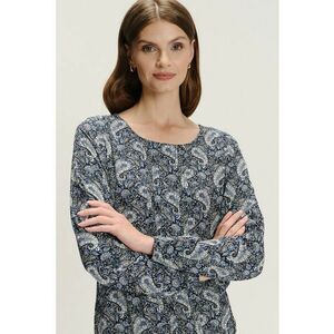 Bluza cu decolteu rotund si model - Alb/Albastru ultramarin/Albastru imagine