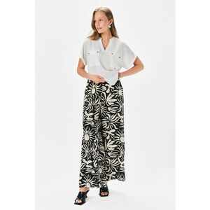 Pantaloni cu model - croiala ampla si buzunare laterale - Negru/Crem imagine