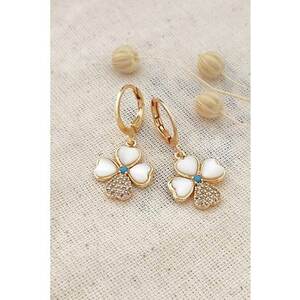 Cercei drop cu zirconia si perle sintetice - Alb/Auriu/Albastru deschis imagine