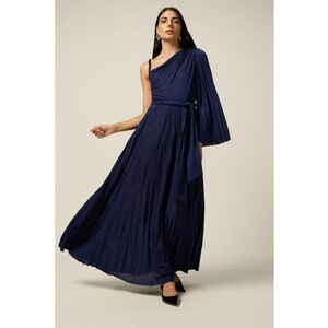 Rochie stralucitoare cu decolteu pe un umar si cordon in talie - Bleumarin imagine