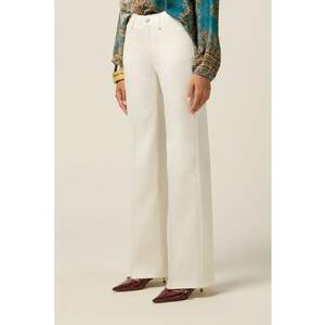 Pantaloni din amestec de lyocell si bumbac - Alb murdar imagine