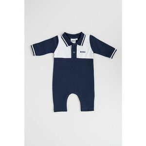 Salopeta lunga din amestec de bumbac cu capse - Alb/Bleumarin imagine