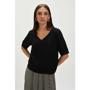 Bluza cu decolteu in V si maneci medii - Negru imagine