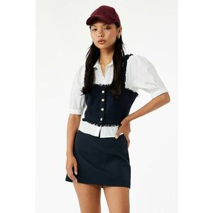 Bluza cu aspect 2-in-1 si maneci medii - Alb/Negru imagine