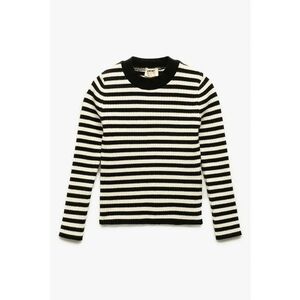 Pulover cu model in dungi si decolteu la baza gatului - Alb/Negru imagine