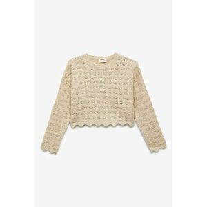 Pulover crop cu terminatii valurite - Crem imagine