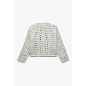 Pulover cu detaliu cu perforatii - Gri deschis melange imagine
