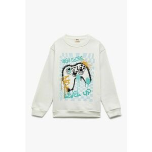 Bluza de trening cu decolteu la baza gatului si design grafic - Alb/Albastru imagine