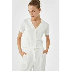 Cardigan cambrat crop cu terminatii valurite - Alb optic imagine