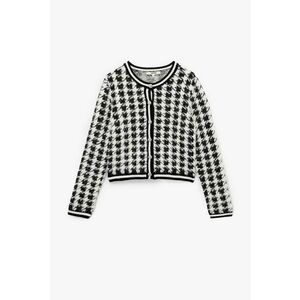 Cardigan pufos cu modle houndstooth - Alb/Negru imagine