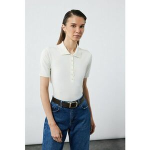 Tricou polo slim-fit cu model uni - Alb optic imagine