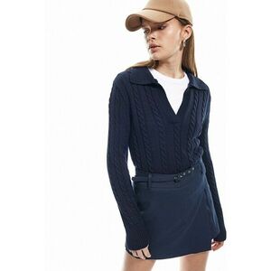 Pulover slim-fit cu decolteu in V - Bleumarin imagine