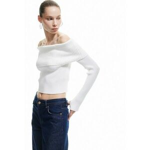 Bluza crop cu decolteu pe umeri - Alb imagine