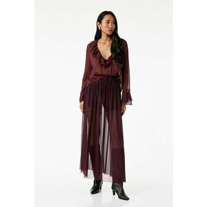 Bluza din sifon cu volane - Visiniu imagine