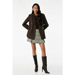 Fusta plisata cu model in carouri - Alb fildes/Negru/Portocaliu imagine