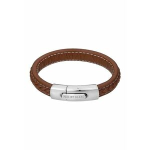 Bratara de piele cu logo - Maro scortisoara/Argintiu imagine