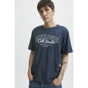 Tricou de bumbac cu imprimeu si decolteu la baza gatului - Gri/Gri carbune imagine