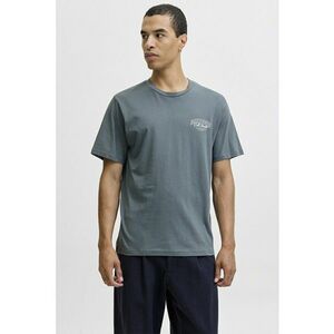 Tricou de bumbac cu imprimeu si decolteu la baza gatului - Gri carbune imagine