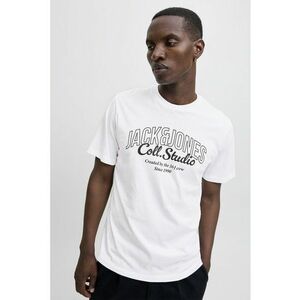 Tricou de bumbac cu imprimeu si decolteu la baza gatului - Alb imagine
