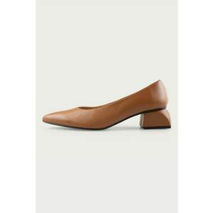 Pantofi din piele cu toc masiv - Caramel imagine