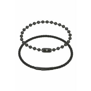 Set de bratara din piele si bratara din otel inoxidabil - Negru imagine