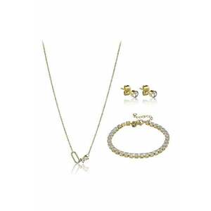 Set de colier - bratara si cercei decorati cu cristale - 3 piese - Auriu imagine