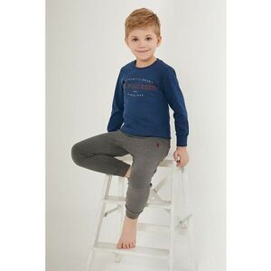 Pijama de bumbac cu imprimeu logo - Albastru inchis/Gri inchis melange imagine