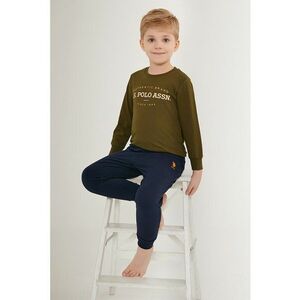 Pijama de bumbac cu imprimeu logo - Albastru ultramarin/Kaki imagine