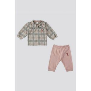 Set de bluza de in carouri si pantaloni de trening - Gri/Roz imagine