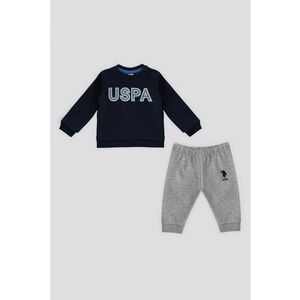 Set de pantaloni si bluza cu imprimeu logo - Gri melange/Bleumarin imagine