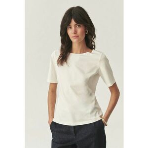 Tricou uni cu decolteu rotund - Crem imagine
